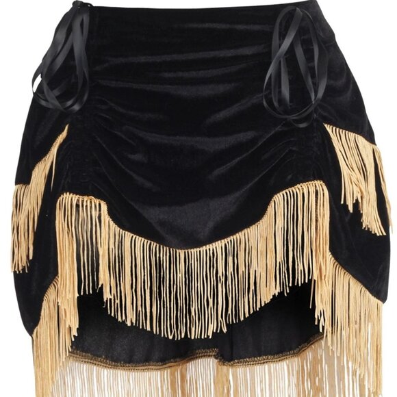 Black Velvet w/Gold Fringe Burlesque Bustle Skirt - Picture 3 of 4